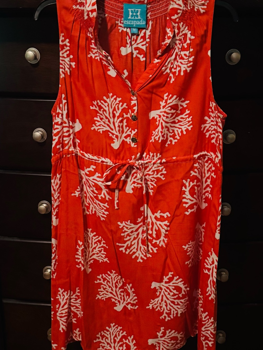 escapada Coral and White Printed Sundress